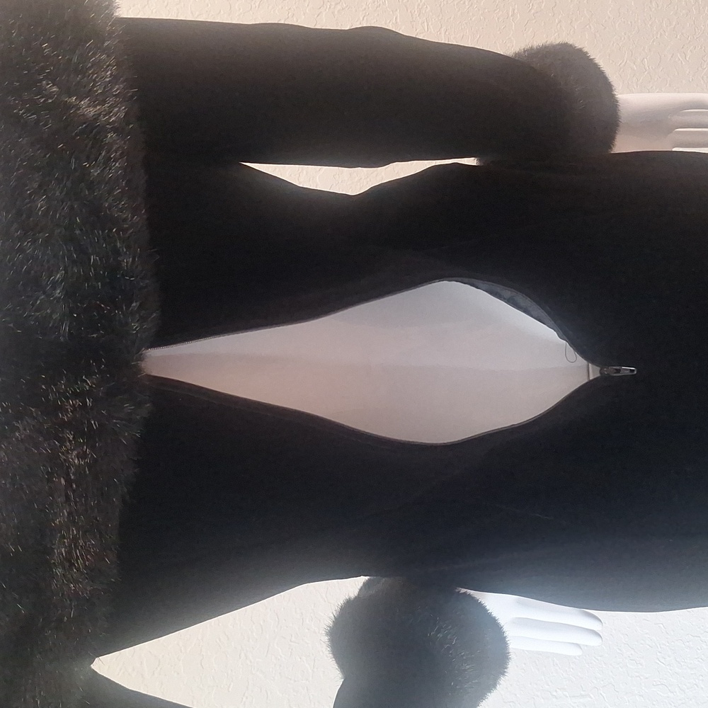 Cache Elegant Black Fur-Trim Midi Dress - Picture 8 of 11